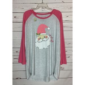 Jane Marie Boutique Women’s XL Pink Santa Christmas Holiday Shirt Top NEW TAGS